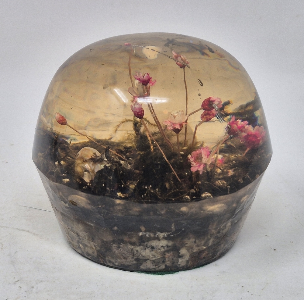 Vintage Lucite Paperweight With Dried Florals And Sea Shells